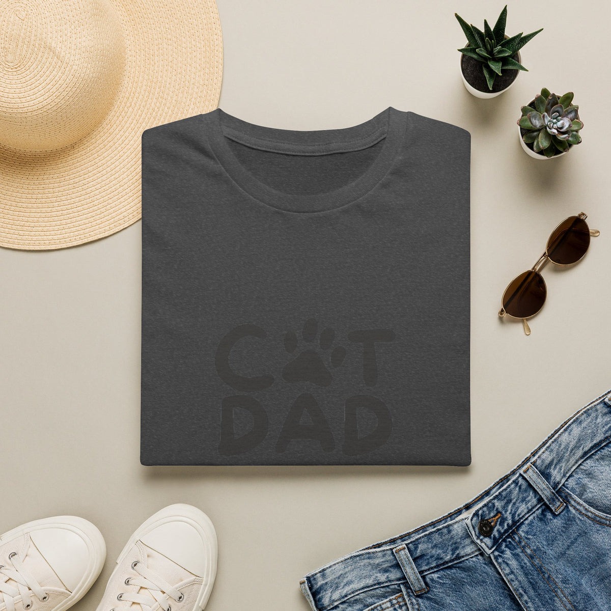 Cat Dad T-Shirt — Cute Paw Print & Cat Face Tee for Cat Lovers