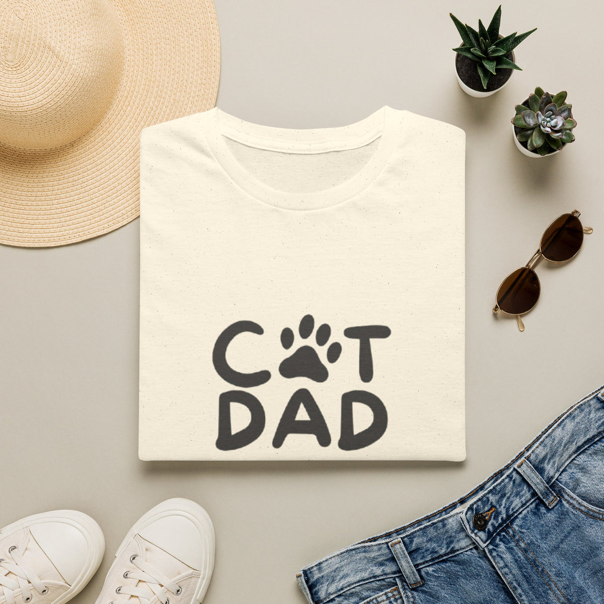 Cat Dad T-Shirt — Cute Paw Print & Cat Face Tee for Cat Lovers