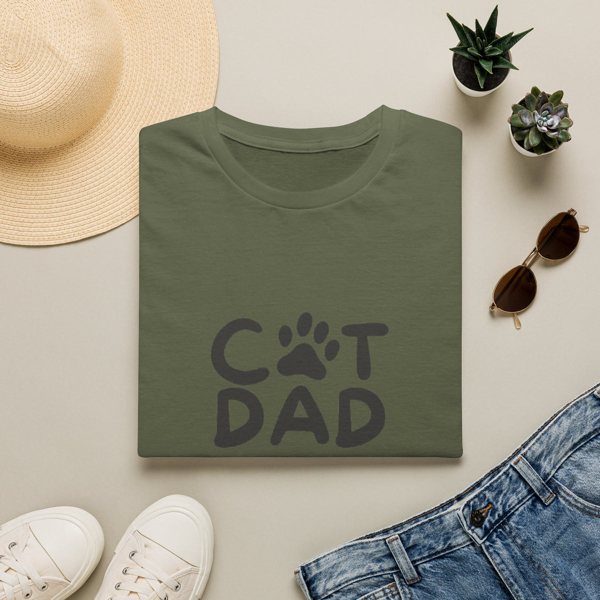 Cat Dad T-Shirt — Cute Paw Print & Cat Face Tee for Cat Lovers
