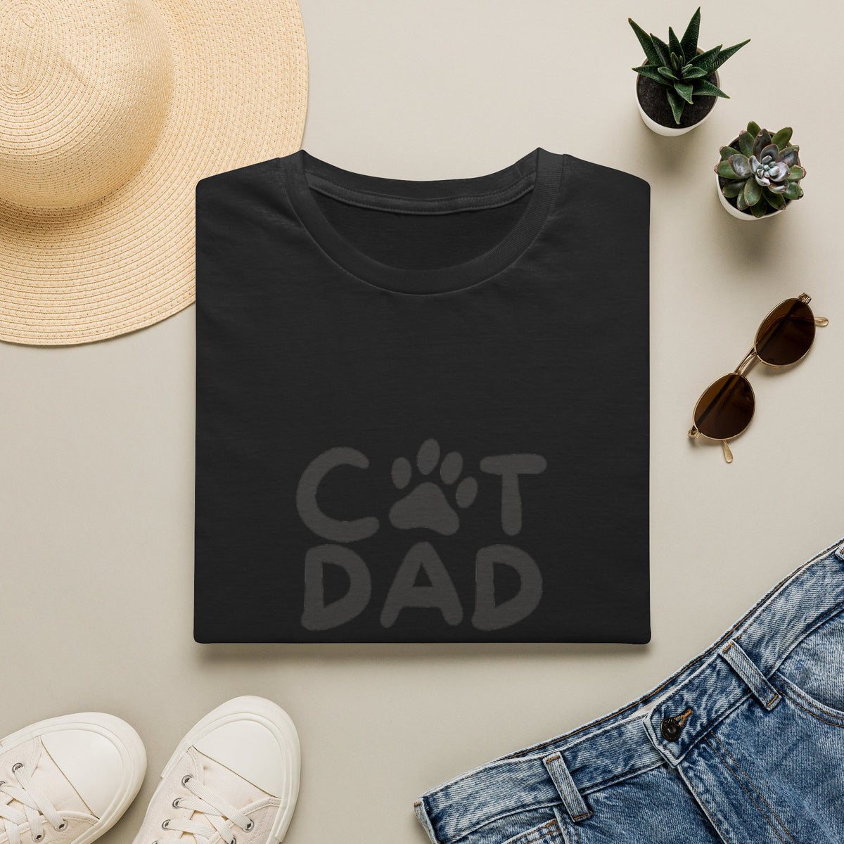 Cat Dad T-Shirt — Cute Paw Print & Cat Face Tee for Cat Lovers