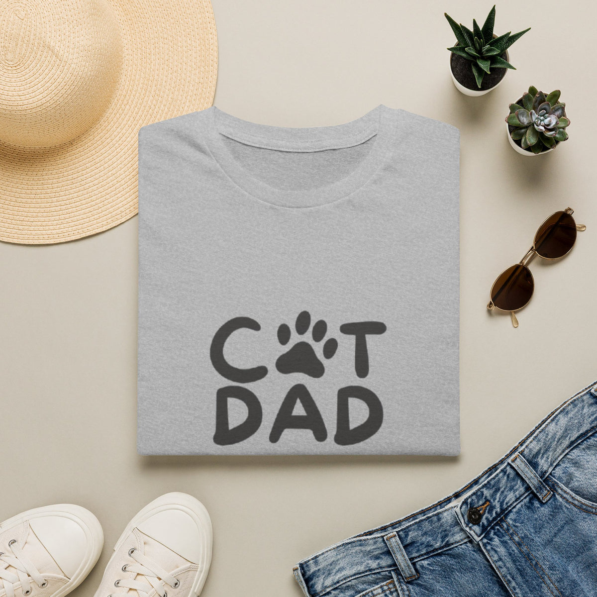 Cat Dad T-Shirt — Cute Paw Print & Cat Face Tee for Cat Lovers